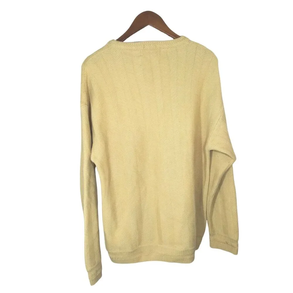 Vintage Chaps Ralph Lauren Tan 100% Cotton Crew Neck Grandpa Sweater Sz Medium